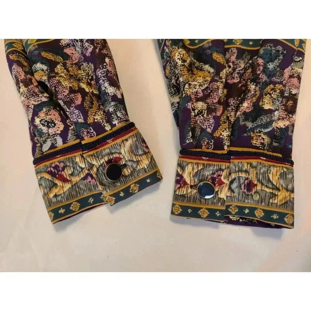 Talbots Vintage Floral Multicolor Long Sleeve Round Neck Button Up Top Blouse 12